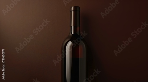 A bottle of red wine on a dark brown background. The bottle is in the center of the image and is slightly angled to the right.
