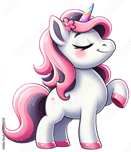 Unicorn in White and Pink with Cocky Proud Smile Painting Style photo