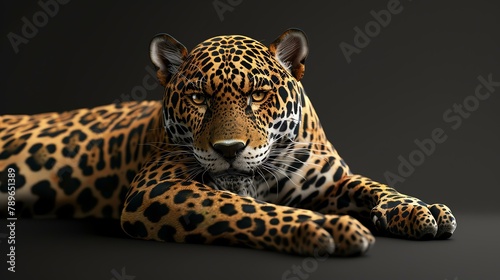 A stunning close-up of a jaguar  with its piercing yellow eyes and sleek spotted coat  this powerful predator is the epitome of strength and ferocity.