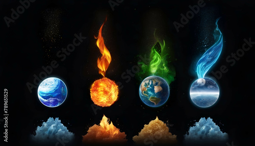 Five elements of nature air water fire earth space 