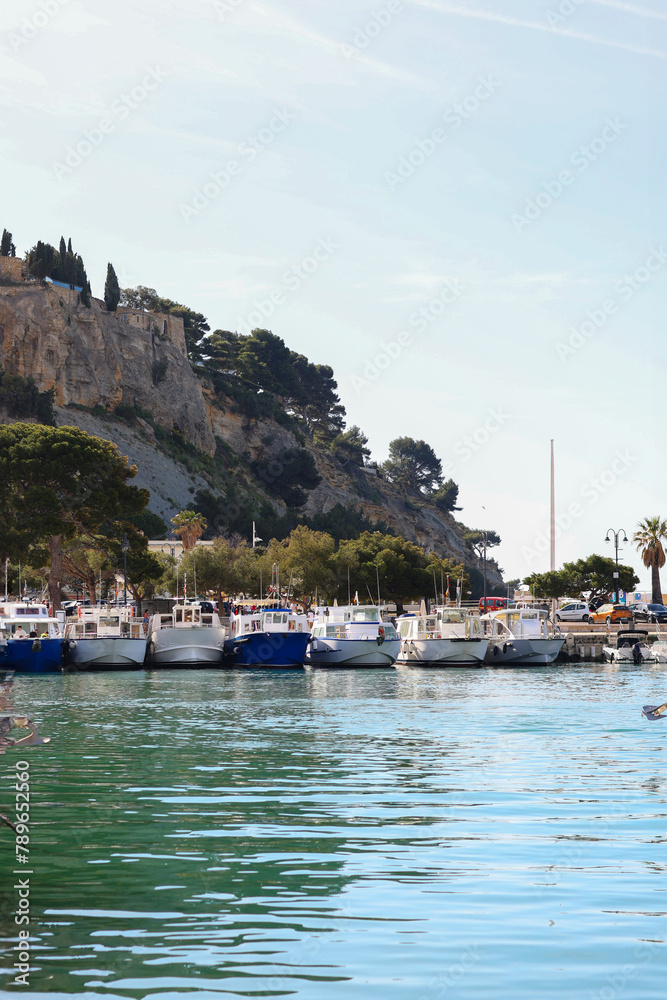 Naklejka premium yachts in the old port in Marseille France at sunset
