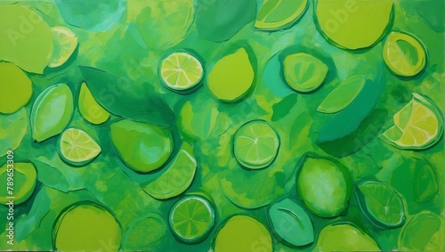 Vibrant, monochromatic, green and lime background. Saturated, warm colored acrylics on paper.