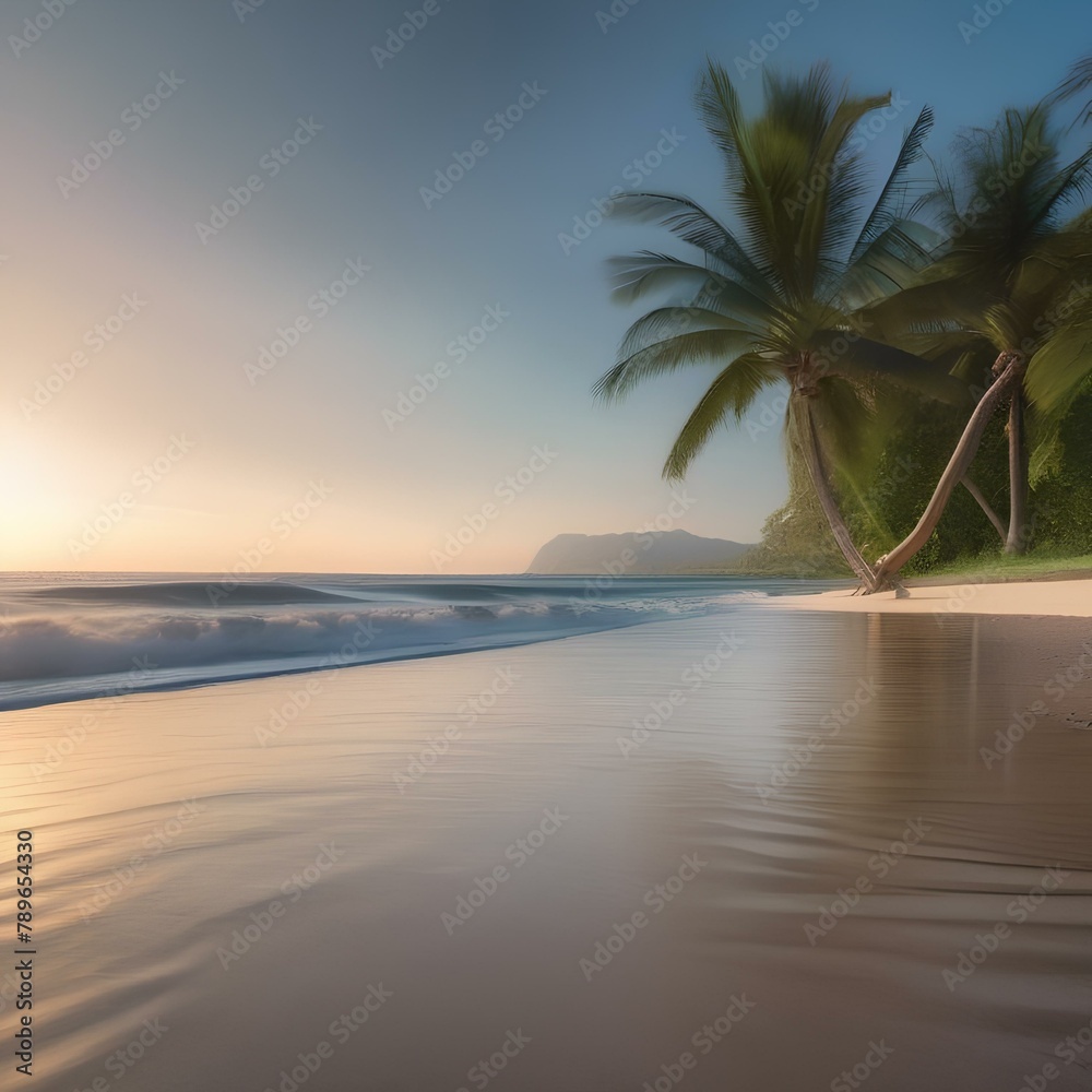 A tranquil beach with gentle waves and palm trees4