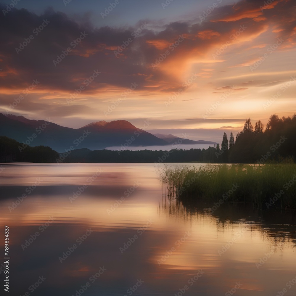 A dramatic sunset over a calm lake1