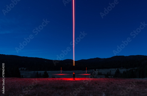 Weird landscape with red line star sky