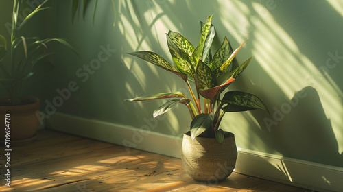 Lush aglaonema with vibrant green leaves indoor plant photo