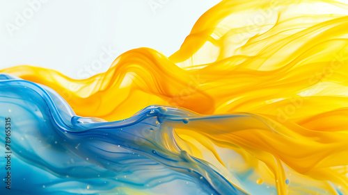 Close Up of Blue and Yellow Liquid. Abstract background