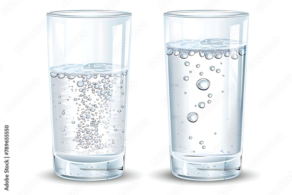 Realistic full half-full and empty glass with mineral water isolated on white background vector illustration . - obrazy, fototapety, plakaty 