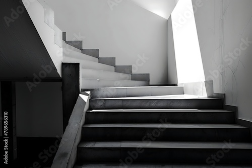 Shades geometrical shapes on stairs. Shades lines angles geometrical shapes texture stairs, architecture details black and white, monochrome. .