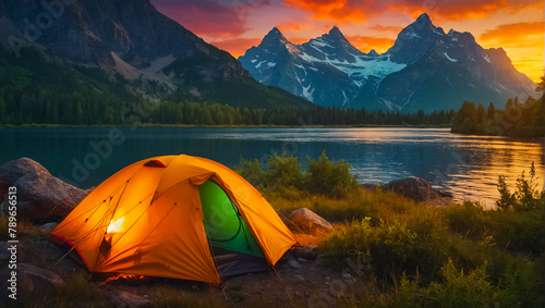 Tourist tent, beautiful nature camping