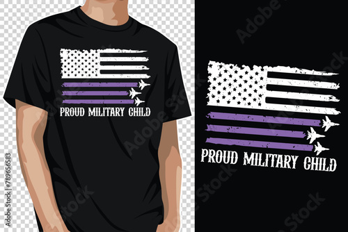 Proud Military Child, Month Of The Military Child T-Shirt, American Flag, Purple Shirt Print Template