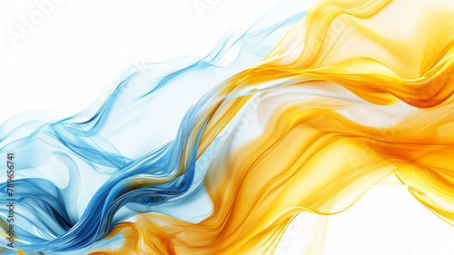 Blue and Yellow Smoke Wave on White Background