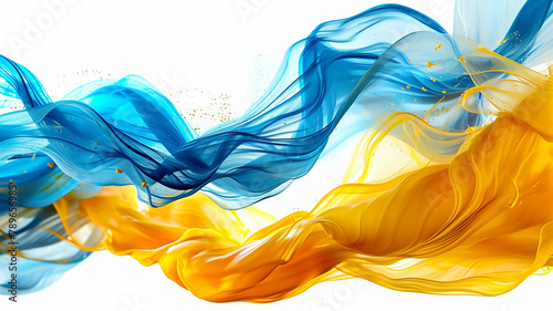 Blue and Yellow Smoke Wave on White Background