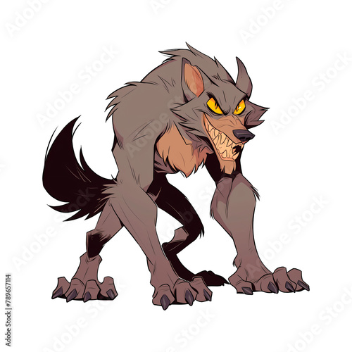 Werewolf isolated on transparent background. Halloween character concept. Illustration for design and print. Evil wolf 