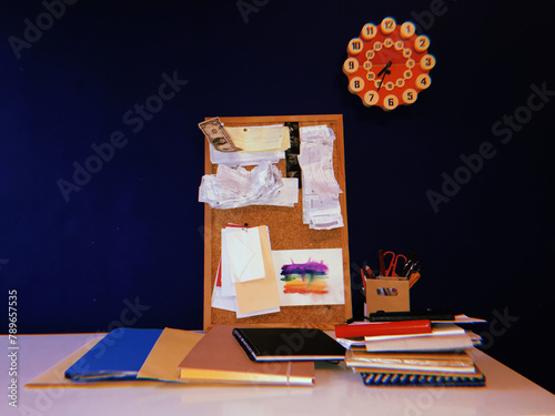 a Bulletin board and a working desk at home  photo