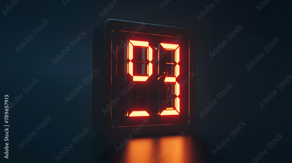 A modern digital clock with glowing digits symbolizing the relentless march of time. set against a pitch-black background. 