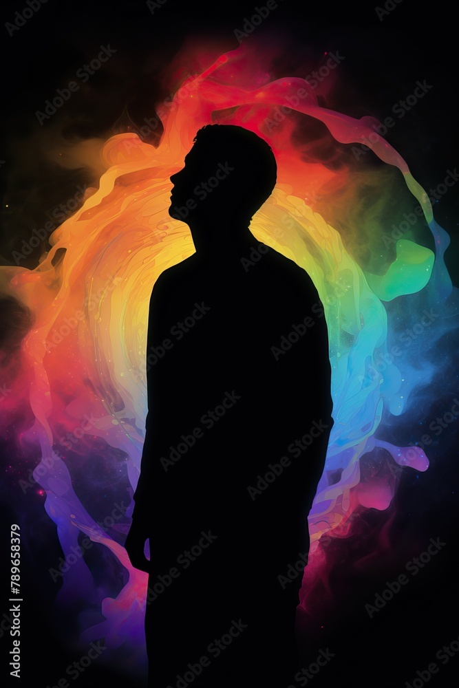 the aura of the body. multicolor body on black background