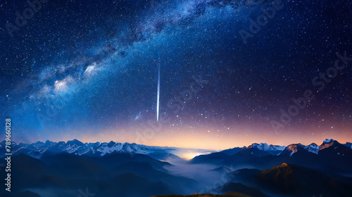 Magischer Moment: Sternschnuppe über majestätischer Bergkulisse 