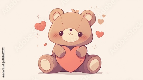 A cute teddy bear toy with a heart emblem is depicted in a simple grey pictogram along with an additional bonus symbol © AkuAku