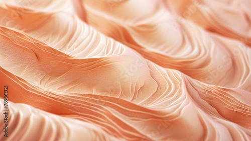 Close-up of abstract texture in peach tones. Abstract peach background. Textura Waves, Pleats, Cover Template with Space for Text. photo