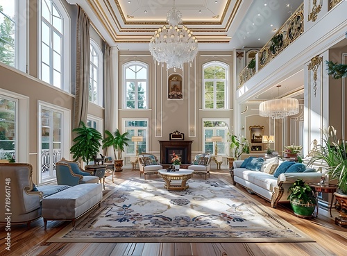 interior design photography of a large living room in a luxury mansion