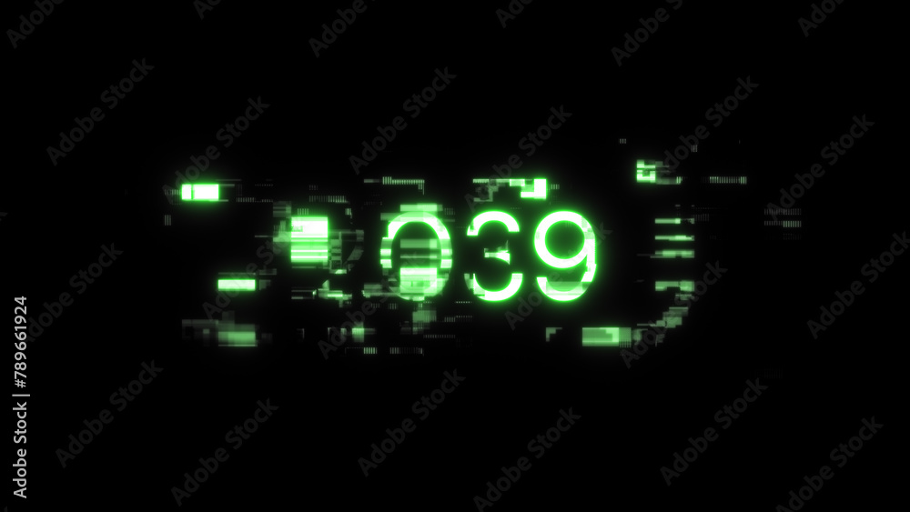 3D rendering 2039 text with screen effects of technological glitches 3D rendering 2039 text with screen effects of technological glitches