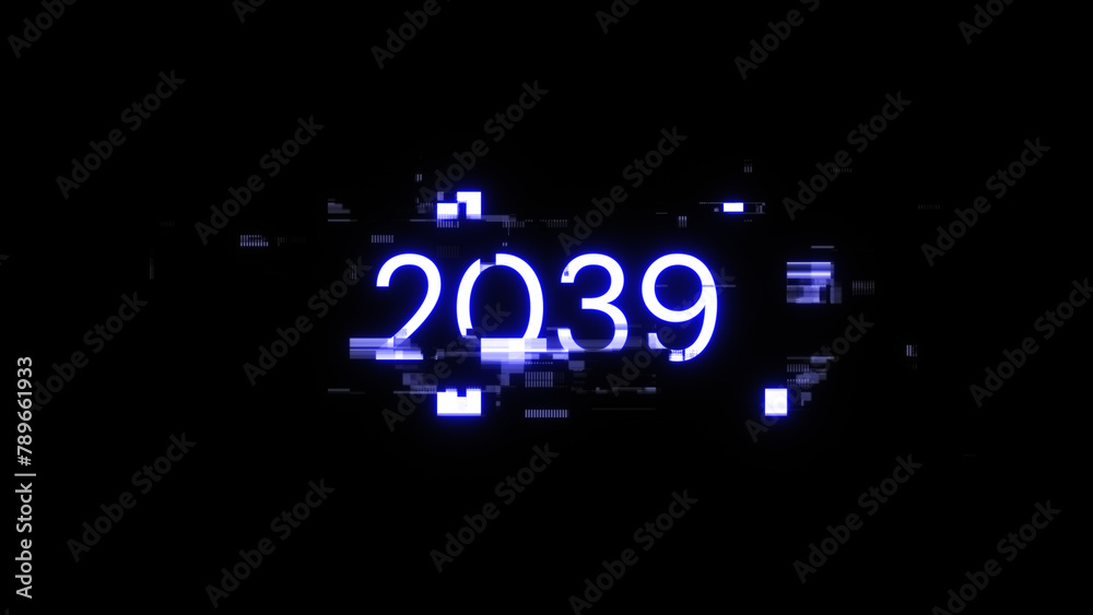Obraz premium 3D rendering 2039 text with screen effects of technological glitches