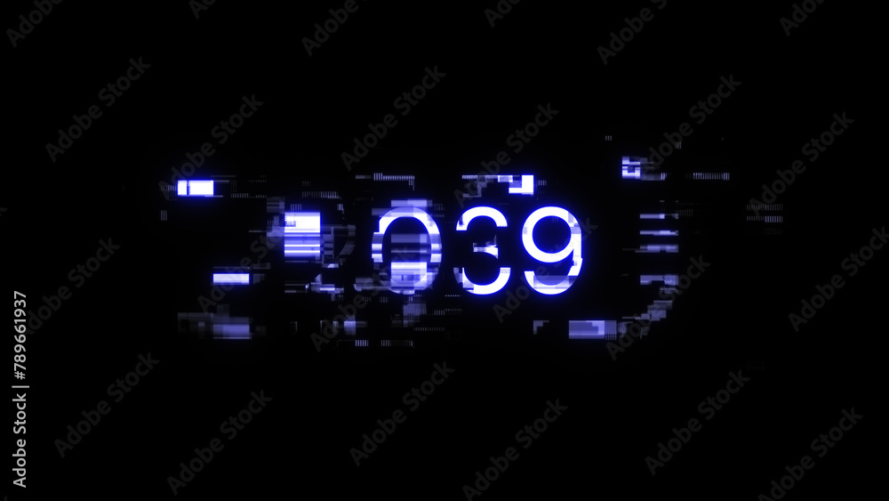 3D rendering 2039 text with screen effects of technological glitches