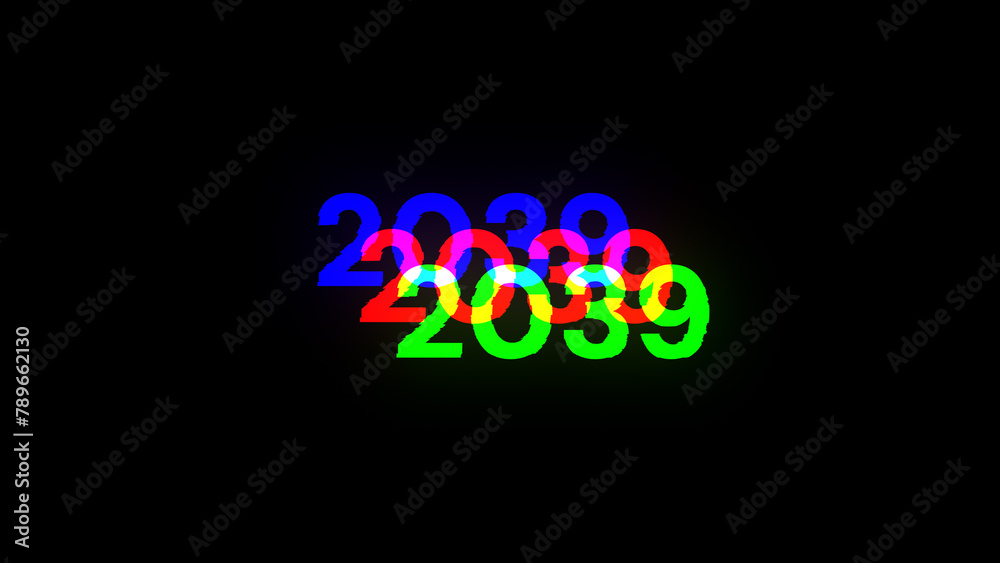 3D rendering 2039 text with screen effects of technological glitches
