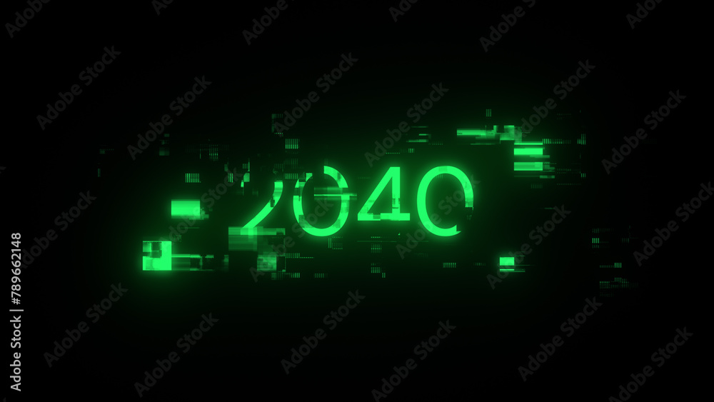 Fototapeta premium 3D rendering 2040 text with screen effects of technological glitches