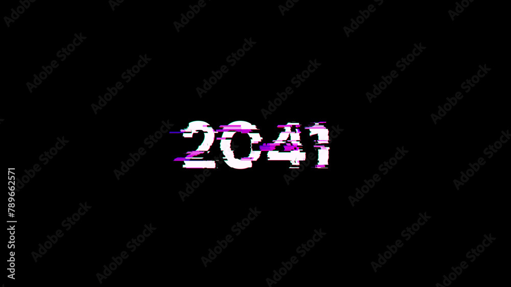 3D rendering 2041 text with screen effects of technological glitches 3D rendering 2041 text with screen effects of technological glitches