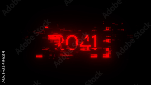 3D rendering 2041 text with screen effects of technological glitches