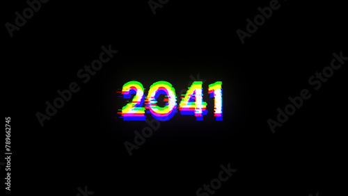 3D rendering 2041 text with screen effects of technological glitches