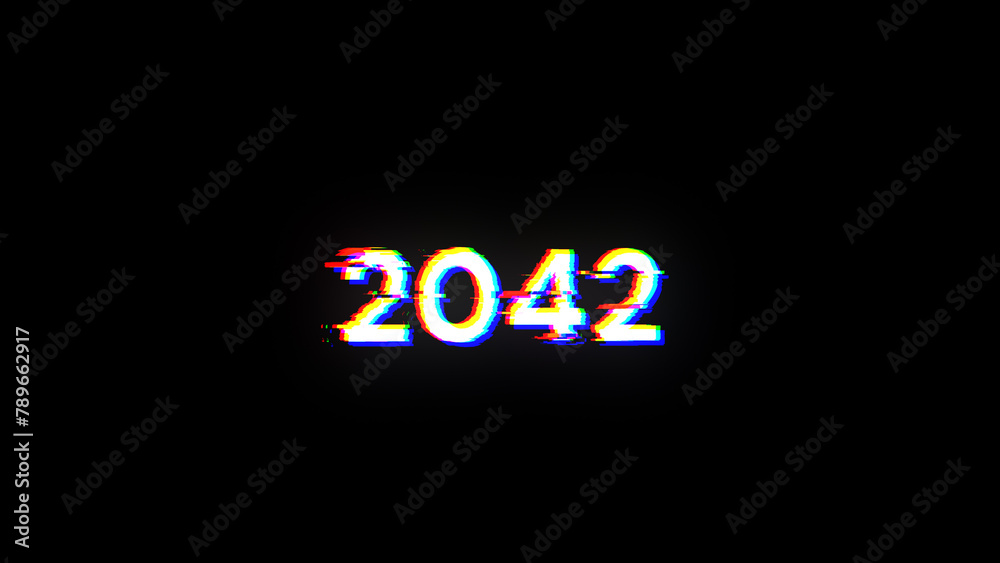 3D rendering 2042 text with screen effects of technological glitches