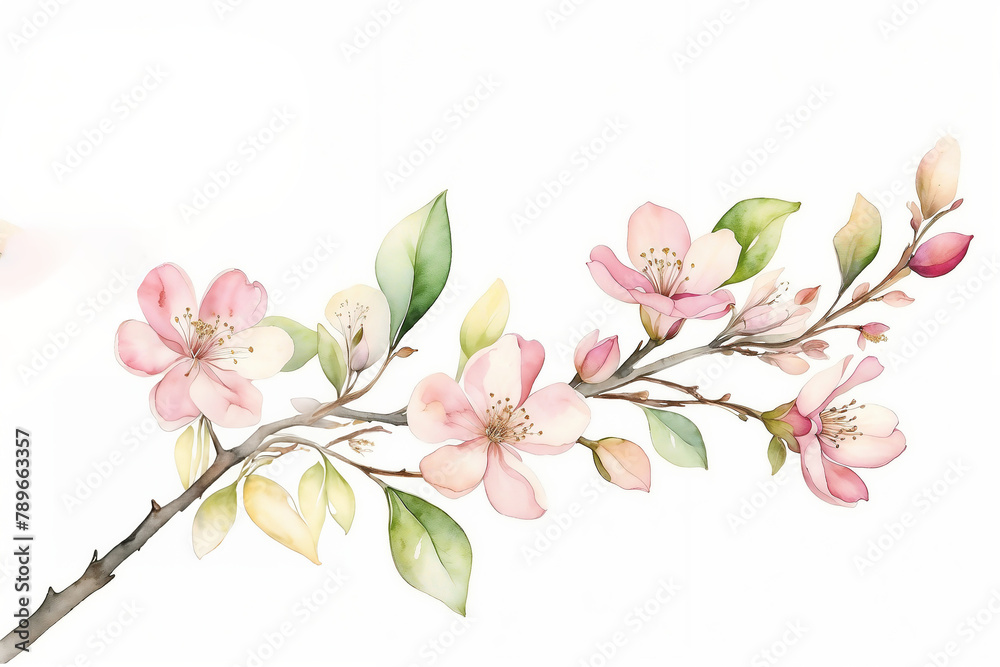 Pink Watercolor Crabapple Blossoms