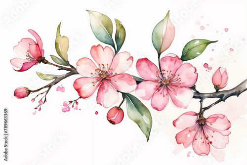 Pink Watercolor Crabapple Blossoms