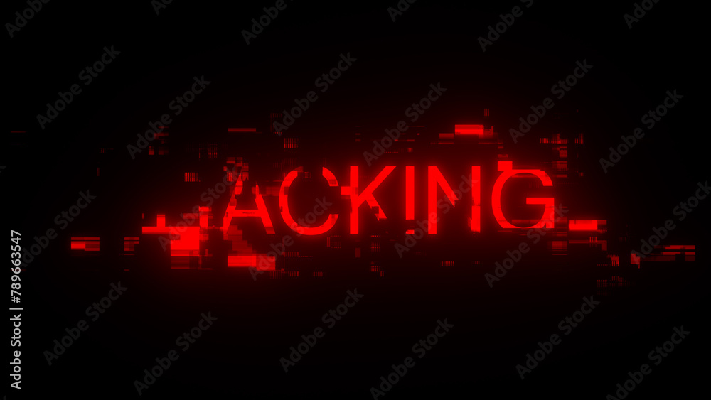 3D rendering hacking text with screen effects of technological glitches