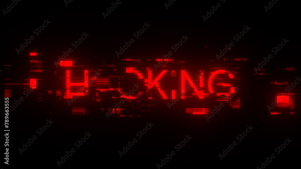 3D rendering hacking text with screen effects of technological glitches