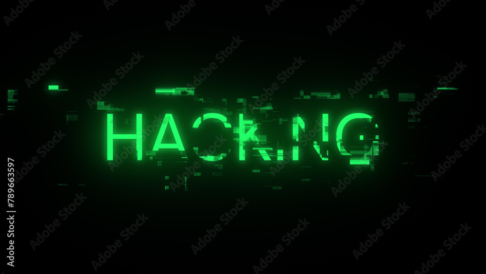 3D rendering hacking text with screen effects of technological glitches