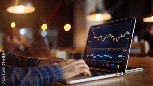Close up of man tracking stock market charts on computer at home 