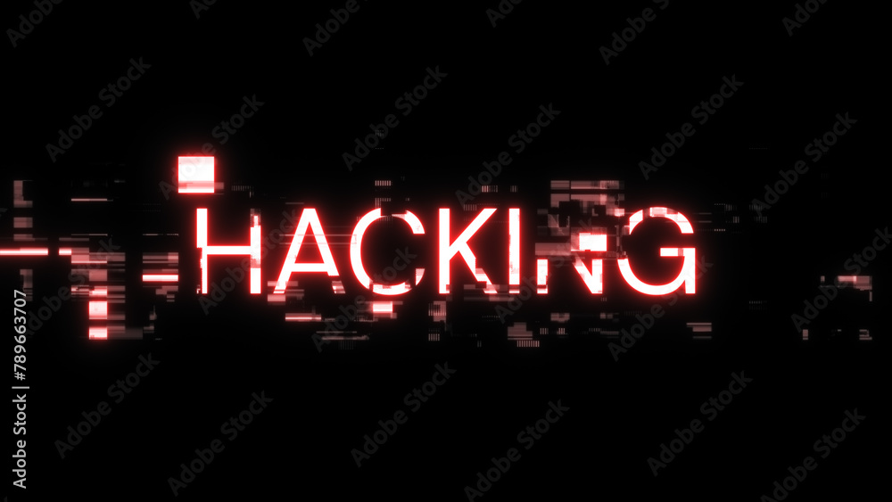 3D rendering hacking text with screen effects of technological glitches