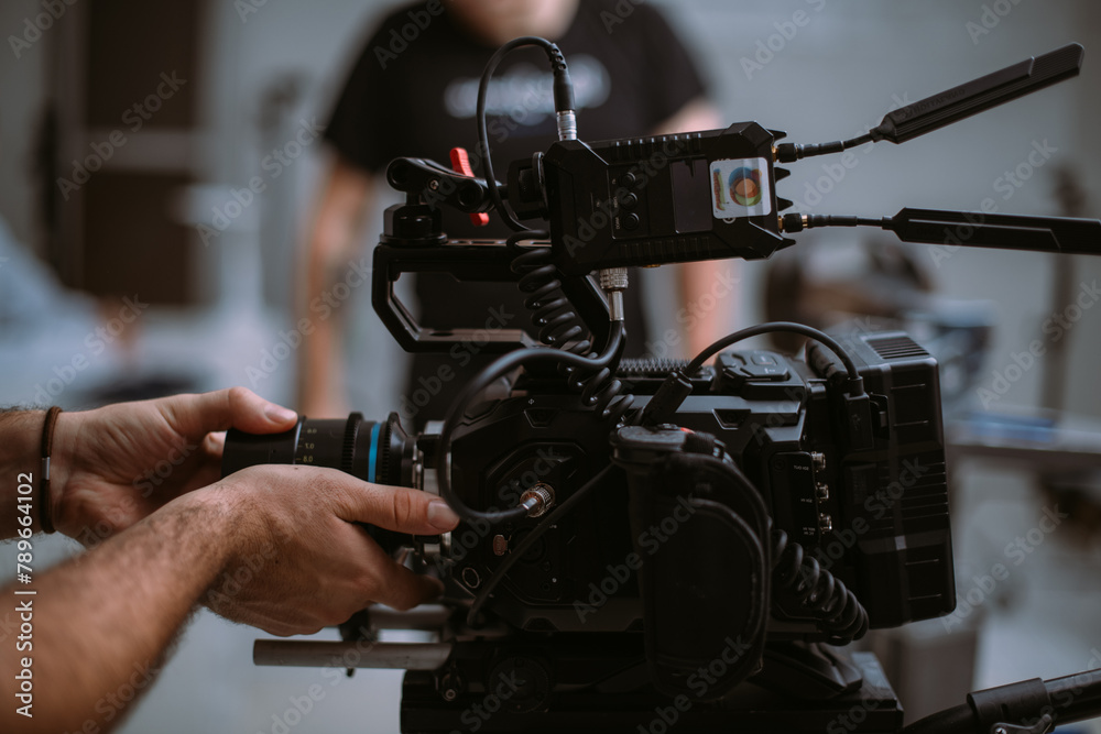 Professional film and video camera on the set. Professional film and video camera on the set.