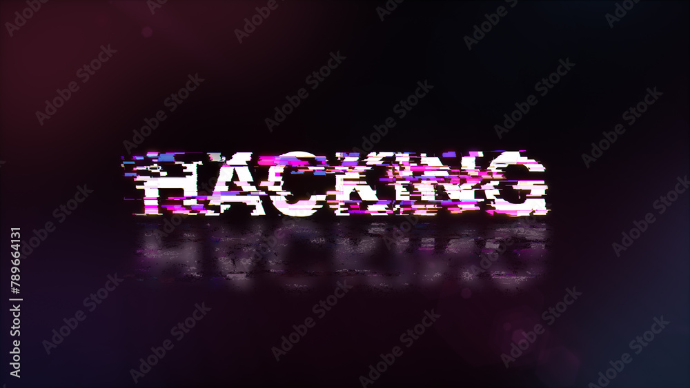 3D rendering hacking text with screen effects of technological glitches 3D rendering hacking text with screen effects of technological glitches