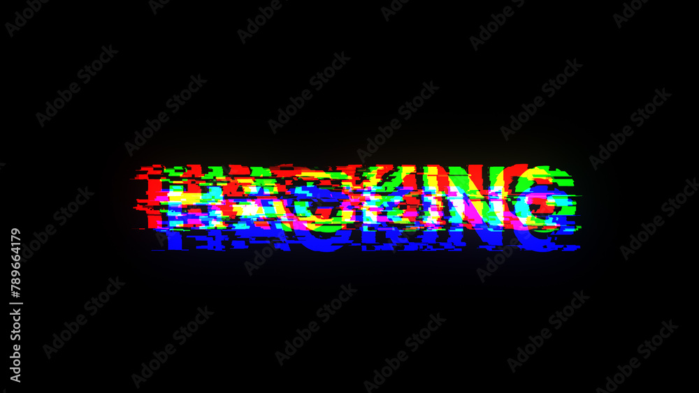 3D rendering hacking text with screen effects of technological glitches 3D rendering hacking text with screen effects of technological glitches