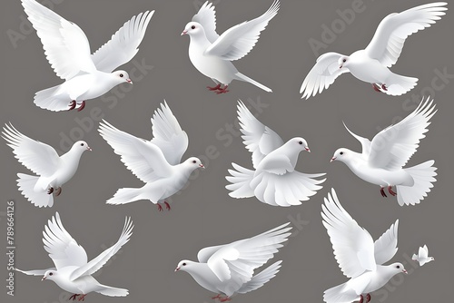 White Dove Set. White dove transparent set with peace symbols realistic isolated vector illustration .