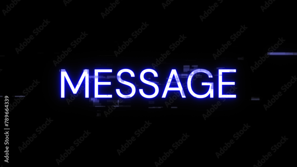 3D rendering message text with screen effects of technological glitches