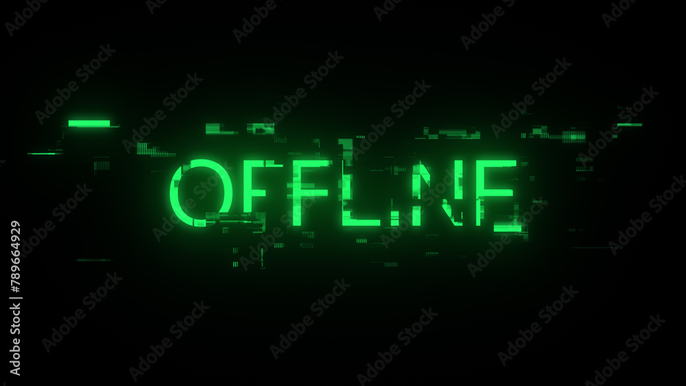 3D rendering offline text with screen effects of technological glitches