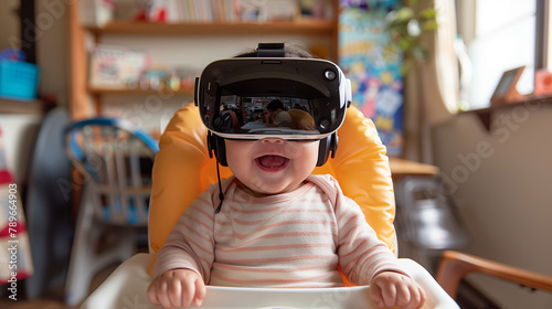 Joyful Baby Experiencing Virtual Reality, Adorable Tech Engagement