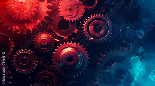  Technology abstract background from gearwheels composition. Horizontal light banner for teamwork, industrial, communication or automation conceptual design