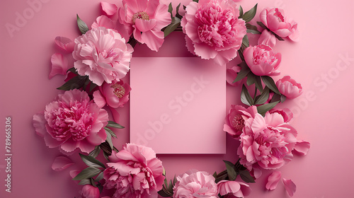 Peony Elegance, Chic Floral Arrangement with Central Blank Card for Custom Messages